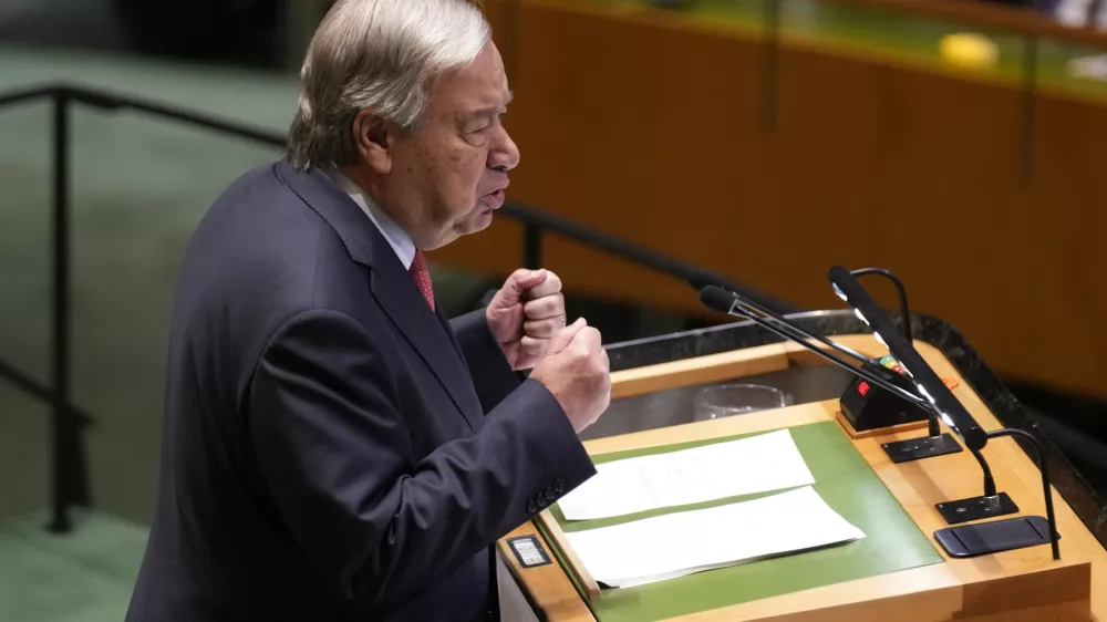 United Nations Secretary-General António Guterres addresses the 79th session of the United Nations General Assembly at United Nations headquarters, Tuesday, Sept. 24, 2024. (AP Photo/Seth Wenig)