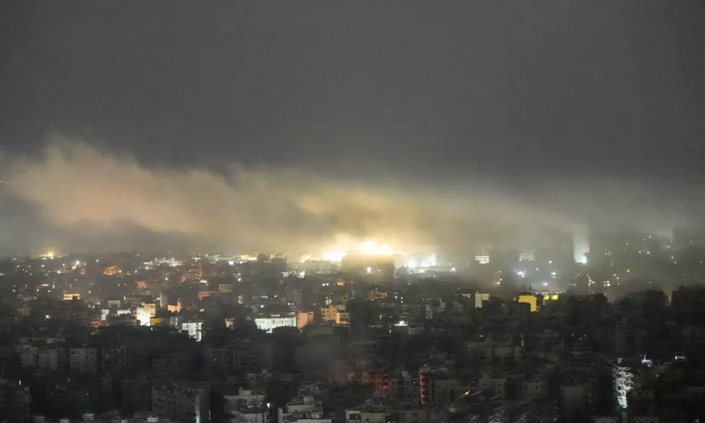 Smoke rises after an Israeli airstrike in Dahiyeh, Beirut, Lebanon, Saturday, Oct. 5, 2024. (AP Photo/Bilal Hussein)