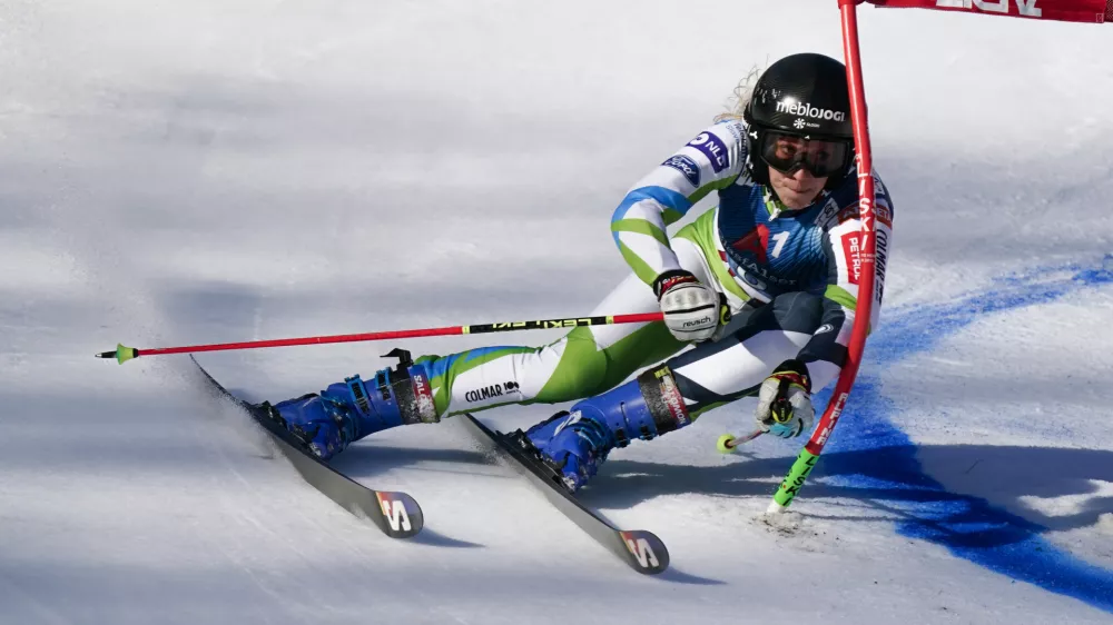 Slovenia's Ana Bucik speeds down the course during an alpine ski, women's World Cup giant slalom race, in Lienz, Austria, Thursday, Dec. 28, 2023. (AP Photo/Pier Marco Tacca)