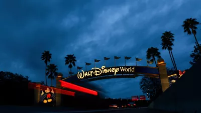 A Walt Disney World entrance sign is seen before the arrival of Hurricane Milton, in Orlando, Florida, U.S. October 8, 2024. REUTERS/Jose Luis Gonzalez