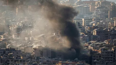 Smoke rises over Beirut's southern suburbs from a generator that caught fire, according to residents, as seen from Baabda, Beirut, Lebanon, October 12, 2024. REUTERS/Louisa Gouliamaki REFILE - CORRECTING CAUSE OF SMOKE FROM "AFTER ISRAELI AIR STRIKES, AMID ONGOING HOSTILITIES BETWEEN HEZBOLLAH AND ISRAELI FORCES" TO "FROM A GENERATOR THAT CAUGHT FIRE, ACCORDING TO RESIDENTS".