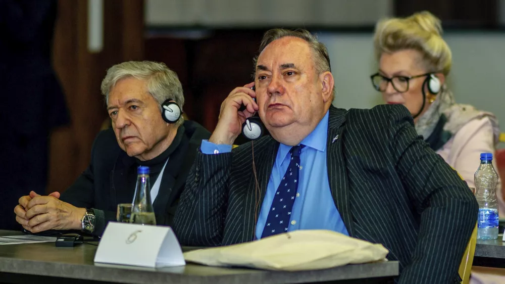 Image issued by the Academy for Cultural Diplomacy of Alex Salmond attending the the Ohrid Forum on Cultural Diplomacy in Ohrid, North Macedonia on Friday Oct. 11, 2024. (Academy for Cultural Diplomacy via AP)