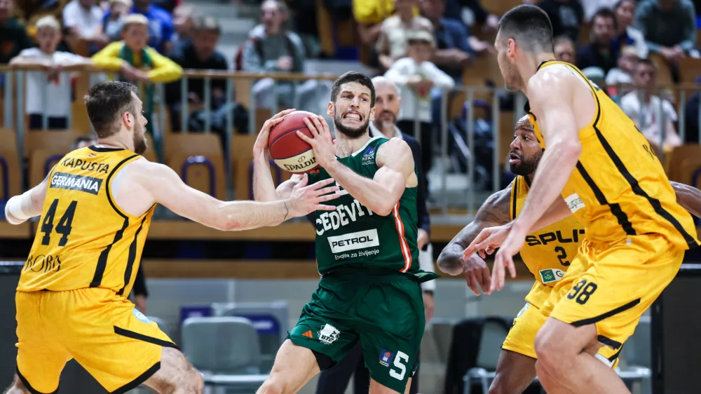 Aleksej Nikolić in action during ABA League 2024/2025 basketball match between Cedevita Olimpija and Split in Ljubljana, Slovenia on October 12, 2024