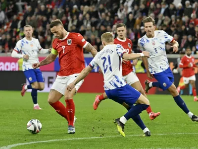 Soccer Football - UEFA Nations League - Group B3 - Austria v Norway - Raiffeisen Arena, Linz, Austria - October 13, 2024 Austria's Marko Arnautovic scores their first goal REUTERS/Elisabeth Mandl