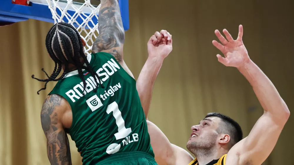 Devin Robinson in action during ABA League 2024/2025 basketball match between Cedevita Olimpija and Split in Ljubljana, Slovenia on October 12, 2024