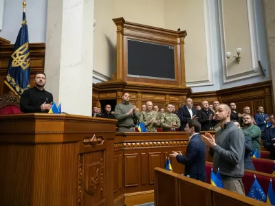 Ukraine's President Volodymyr Zelenskiy attends a parliament session, amid Russia's attack on Ukraine, in Kyiv, Ukraine October 16, 2024. REUTERS/Andrii Nesterenko