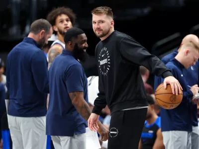 Oct 17, 2024; Dallas, Texas, USA; Dallas Mavericks guard Luka Doncic dribbles during a timeout during the first half against the Milwaukee Bucks at American Airlines Center. Mandatory Credit: Kevin Jairaj-Imagn Images