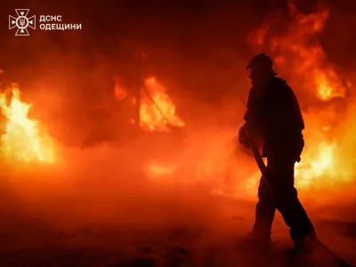 A firefighter works at a site of a Russian missile strike, amid Russia's attack on Ukraine, in Odesa, Ukraine, in this handout picture released October 21, 2024. Press service of the State Emergency Service of Ukraine in Odesa region/Handout via REUTERS ATTENTION EDITORS - THIS IMAGE HAS BEEN SUPPLIED BY A THIRD PARTY.