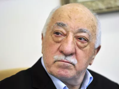 FILE - Turkish Islamic cleric Fethullah Gulen speaks to members of the media at his compound in Saylorsburg, Pa. in July 2016. (AP Photo/Chris Post, File)