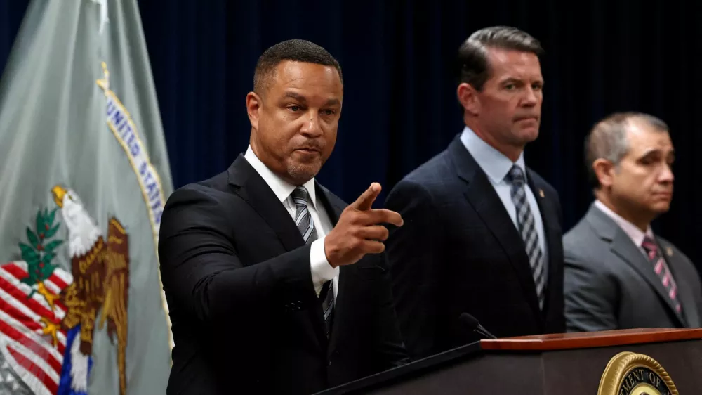 U.S. Attorney for the Eastern District of New York, Breon Peace, speaks during a news conference regarding the indictment of the former CEO of Abercrombie & Fitch, Mike Jeffries on sex trafficking and prostitution charges, in Brooklyn, New York, U.S., October 22, 2024. REUTERS/Brendan McDermid