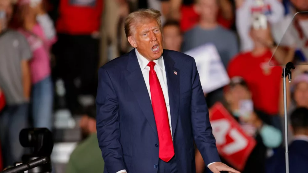 Republican presidential nominee former U.S. President Donald Trump attends a campaign rally in Greensboro Coliseum, in Greensboro, North Carolina, U.S. October 22, 2024. REUTERS/Jonathan Drake