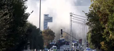 Smoke rises from the headquarters of Turkey's aviation company TUSAS, where three people were killed and five others wounded in an attack, near Kahramankazan, a town of Turkish capital Ankara, October 23, 2024. IHA (Ihlas News Agency) via REUTERS ATTENTION EDITORS - THIS IMAGE HAS BEEN SUPPLIED BY A THIRD PARTY. NO RESALES. NO ARCHIVES. TURKEY OUT. NO COMMERCIAL OR EDITORIAL SALES IN TURKEY. TPX IMAGES OF THE DAY.