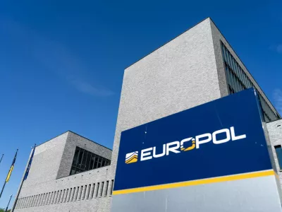 FILED - 08 June 2021, Netherlands, Den Haag: The European Union's law enforcement agency (Europol) logo can be seen at it's building in Den Haag. Europol reported that it had broken up 11 gangs and seized goods to the value of almost 0 million in a campaign against counterfeit food and beverages. Photo: Jerry Lampen/anp/dpa