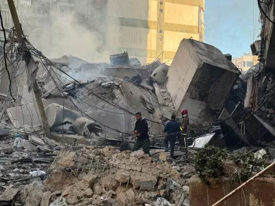 A civil defence member works at a site damaged in the aftermath of Israeli strikes on Beirut's southern suburbs, amid the ongoing hostilities between Hezbollah and Israeli forces, Lebanon, October 24, 2024. REUTERS/Ahmad Al-Kerdi