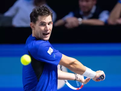 22 October 2024, Austria, Vienna: Austrian tennis player Dominic Thiem in action against Italy's Luciano Darderi, during their men's singles round of 32 tennis match of the Vienna Open tennis tournament. Photo: Georg Hochmuth/APA/dpa