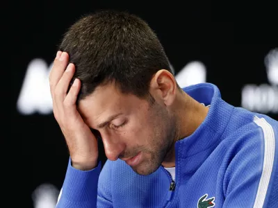 Tennis - Australian Open - Melbourne Park, Melbourne, Australia - January 26, 2024 Serbia's Novak Djokovic during a press conference after losing his semi final match against Italy's Jannik Sinner REUTERS/Ciro De Luca