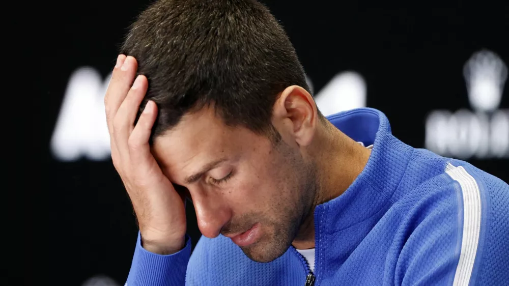 Tennis - Australian Open - Melbourne Park, Melbourne, Australia - January 26, 2024 Serbia's Novak Djokovic during a press conference after losing his semi final match against Italy's Jannik Sinner REUTERS/Ciro De Luca