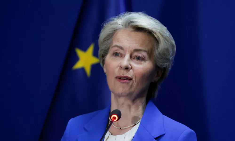 European Commission President Ursula von der Leyen speaks during a press conference in Pristina, Kosovo October 26, 2024. REUTERS/Valdrin Xhemaj