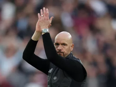 FILE PHOTO: Soccer Football - Premier League - West Ham United v Manchester United - London Stadium, London, Britain - October 27, 2024 Manchester United manager Erik ten Hag looks dejected after the match Action Images via Reuters/Paul Childs EDITORIAL USE ONLY. NO USE WITH UNAUTHORIZED AUDIO, VIDEO, DATA, FIXTURE LISTS, CLUB/LEAGUE LOGOS OR 'LIVE' SERVICES. ONLINE IN-MATCH USE LIMITED TO 120 IMAGES, NO VIDEO EMULATION. NO USE IN BETTING, GAMES OR SINGLE CLUB/LEAGUE/PLAYER PUBLICATIONS. PLEASE CONTACT YOUR ACCOUNT REPRESENTATIVE FOR FURTHER DETAILS../File Photo