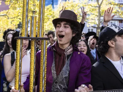 CORRECTS LAST NAME TO MITCHELL FROM MITCHEL - Miles Mitchell, 21, winner of the Timothee Chalamet lookalike contest held near Washington Square Park, Sunday, Oct. 27, 2024, in New York. (AP Photo/Stefan Jeremiah)