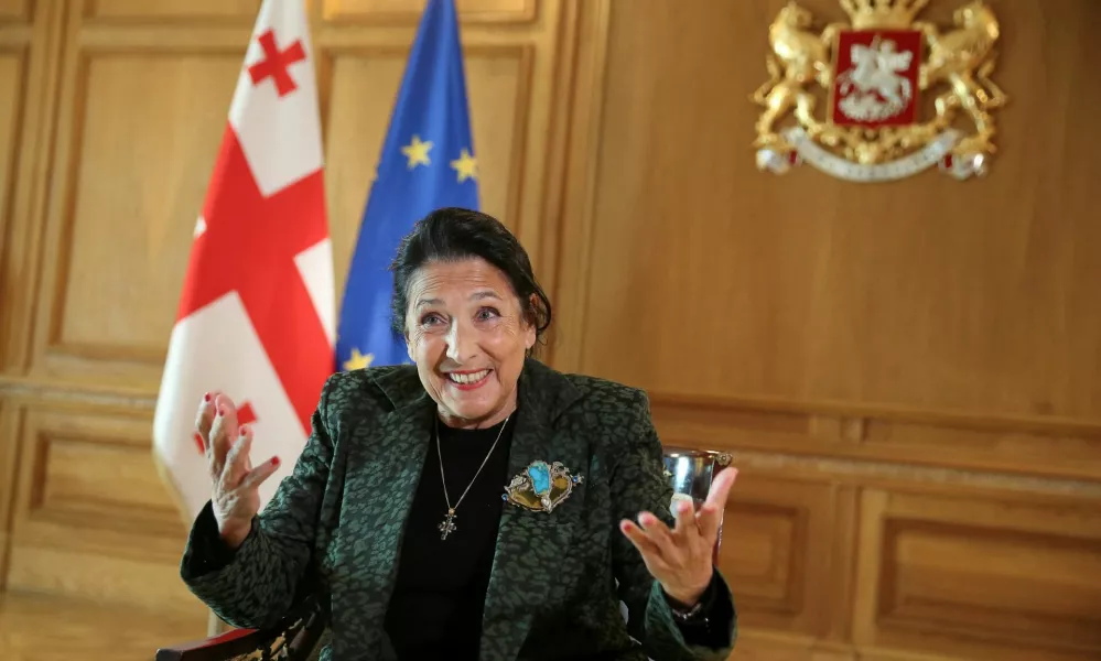 Georgia's President Salome Zourabichvili speaks during an interview with Reuters following the recent parliamentary election in Tbilisi, Georgia October 28, 2024. REUTERS/Irakli Gedenidze