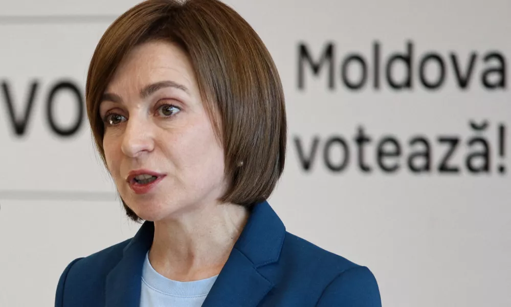 FILE PHOTO: Moldova's incumbent President and presidential candidate Maia Sandu attends a press conference in Chisinau, Moldova October 21, 2024. REUTERS/Vladislav Culiomza/File Photo