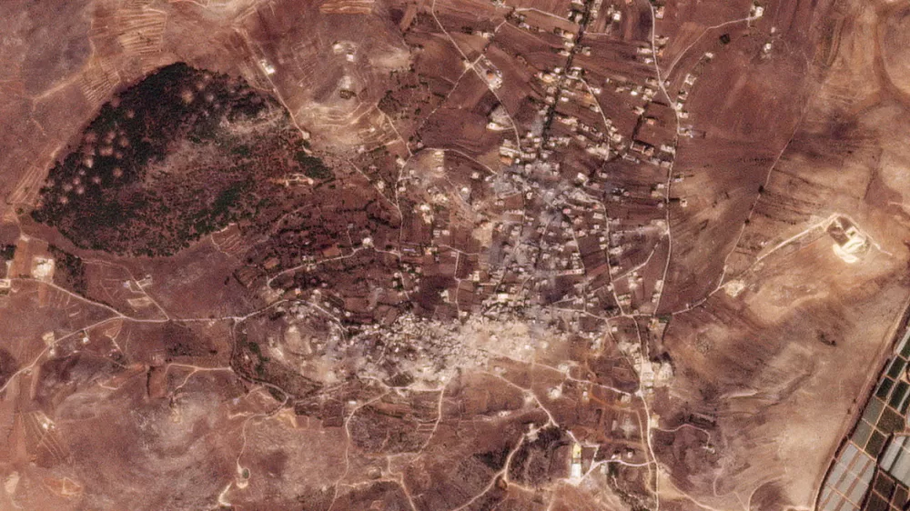 A satellite image shows Yaroun after the destruction, amid ongoing hostilities between Hezbollah and Israel, in Lebanon October 23, 2024. Planet Labs Inc/Handout via REUTERS THIS IMAGE HAS BEEN SUPPLIED BY A THIRD PARTY. MANDATORY CREDIT.