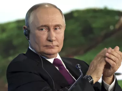 FILE - Russian President Vladimir Putin applauds during the Eastern Economic Forum in Vladivostok, Russia, on Sept. 5, 2024. (Vyacheslav Prokofyev, Sputnik, Kremlin Pool Photo via AP, File)