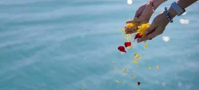 daughter scatter petal of flower on the sea in her father pass away ceremony / Foto: 100