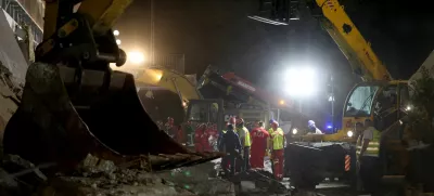 Rescuers work at the scene where the roof of a train station collapsed, killing several people, in Novi Sad, Serbia November 1, 2024. REUTERS/Zorana Jevtic