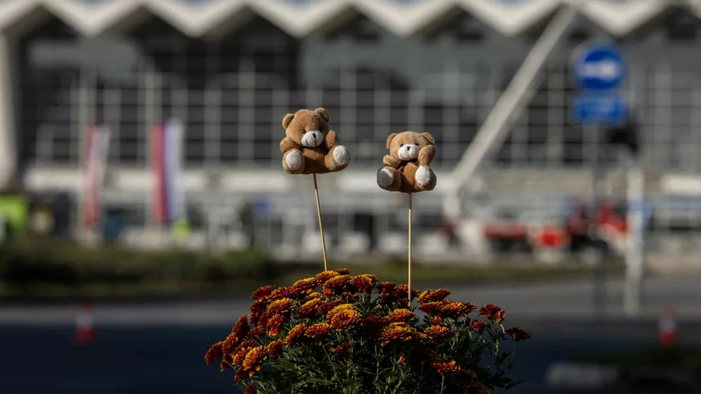 Teddy bears are placed near where the people died when a part of the roof collapsed at a railway station in Novi Sad, Serbia November 2, 2024. REUTERS/Marko Djurica / Foto: Marko Djurica