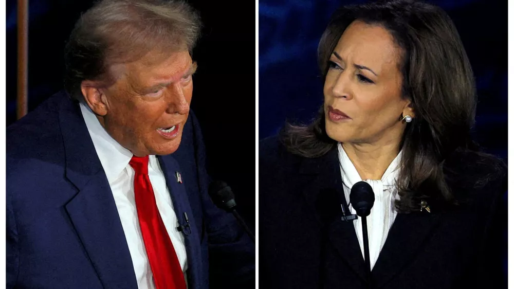 FILE PHOTO: The Republican presidential nominee, former U.S. President Donald Trump, and the Democratic presidential nominee, U.S. Vice President Kamala Harris, take part in a presidential debate hosted by ABC in Philadelphia, Pennsylvania, U.S., September 10, 2024 in a combination of file photographs. REUTERS/File Photo