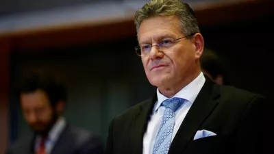 Maros Sefcovic, the nominee to become the European Union's trade and economic commissioner, faces a confirmation hearing before the European Parliament's international trade and constitutional affairs committees, in Brussels, Belgium November 4, 2024. REUTERS/Johanna Geron