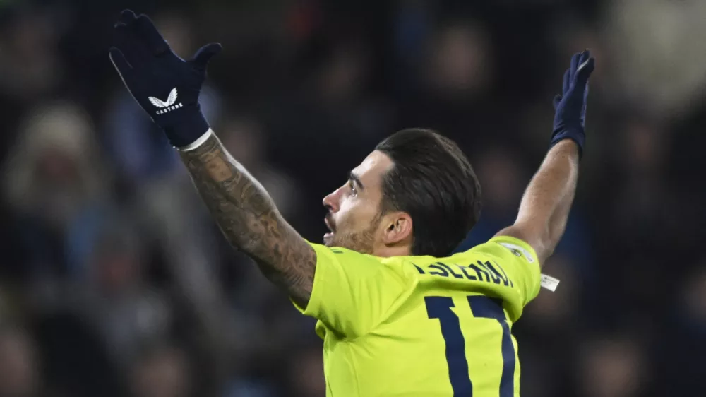 Soccer Football - Champions League - Slovan Bratislava v GNK Dinamo Zagreb - Tehelne pole, Bratislava, Slovakia - November 5, 2024 GNK Dinamo Zagreb's Sandro Kulenovic celebrates scoring their fourth goal REUTERS/Radovan Stoklasa