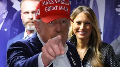 Republican presidential nominee and former U.S. President Donald Trump, accompanied by former U.S. first lady Melania Trump, visits his campaign headquarters to thank the campaign workers on Election Day, in West Palm Beach, Florida, U.S., November 5, 2024. REUTERS/Brian Snyder