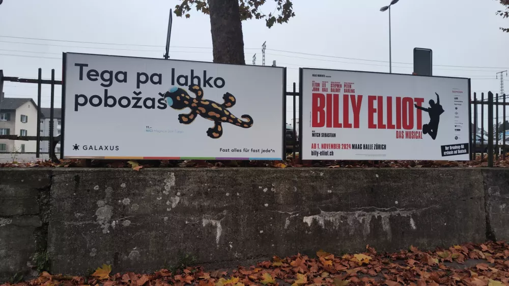 plakat v slovenščini, Švica, reklamna akcija / Foto: Polona Kotnik 