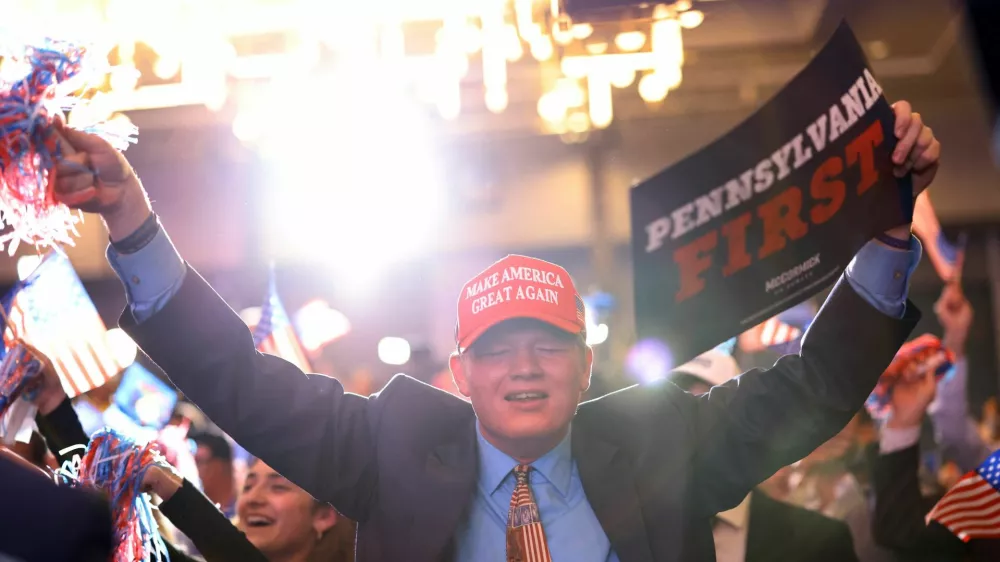 A supporter reacts during Dave McCormick's Senate campaign watch party in downtown Pittsburgh, Pennsylvania, U.S., November 5, 2024. REUTERS/Quinn Glabicki TPX IMAGES OF THE DAY