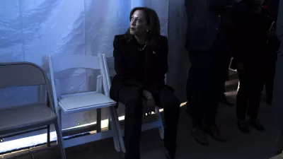 Democratic presidential nominee Vice President Kamala Harris looks at a monitor of the event from backstage, just before taking the stage for her final campaign rally, Monday, Nov. 4, 2024, in Philadelphia. (AP Photo/Jacquelyn Martin)