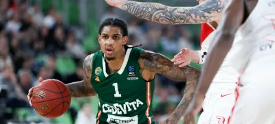 Devin Robinson in action during BKT EuroCup 2024/2025 basketball match between Cedevita Olimpija and Cosea JL Bourg en Bresse in SRC Stozice, Ljubljana, Slovenia on November 6, 2024. Photo: Filip Barbalic