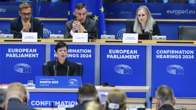 Slovenia's Marta Kos, nominee for Commissioner for Enlargement, makes her opening address during a confirmation hearing at the European Parliament in Brussels on Thursday, Nov. 7, 2024. (AP Photo/Geert Vanden Wijngaert)