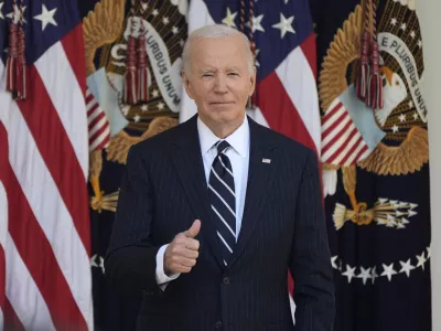 President Joe Biden departs after speaking in the Rose Garden of the White House in Washington, Thursday, Nov. 7, 2024. (AP Photo/Mark Schiefelbein)