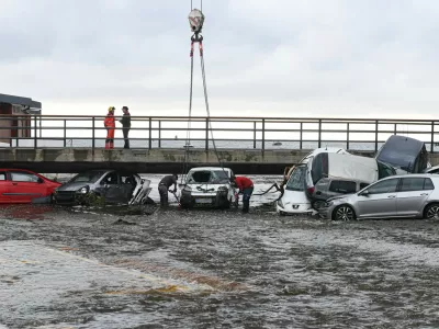 08 November 2024, Spain, Cadaques: Municipality workers with construction vehicles start debris removal works after heavy rains cause flash floods. Photo: Glòria Sánchez/EUROPA PRESS/dpa