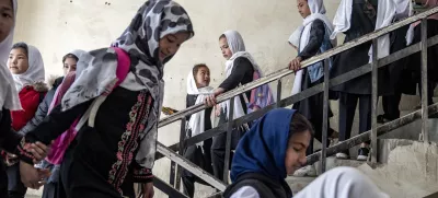 Girls attend school on the first day of the new school year, in Kabul, Afghanistan, on Saturday, March 25, 2023. The new Afghan educational year started, but high school remained closed for girls for the second year after Taliban returned to power in 2021. (AP Photo/Ebrahim Noroozi)