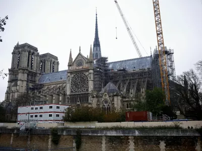 General view of the Notre-Dame de Paris Cathedral, which was ravaged by a fire in 2019, as restoration works continue one month before its reopening, in Paris, France, November 7, 2024. REUTERS/Sarah Meyssonnier