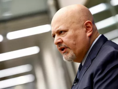 FILE PHOTO: International Criminal Court Prosecutor Karim Khan speaks during an interview with Reuters in The Hague, Netherlands February 12, 2024. REUTERS/Piroschka van de Wouw/File Photo/File Photo