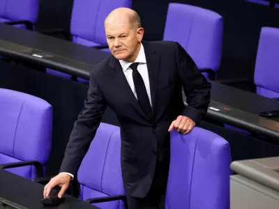 FILE PHOTO: German Chancellor Olaf Scholz reacts at the lower house of parliament, Bundestag in Berlin, Germany, November 7, 2024. REUTERS/Liesa Johannssen/File Photo