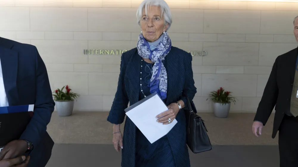 European Central Bank President Christine Lagarde attends the World Bank/IMF Spring Meetings at the International Monetary Fund (IMF) headquarters in Washington, Thursday, April 13, 2023. (AP Photo/Jose Luis Magana)