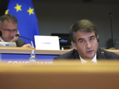 Italy's Raffaele Fitto, nominee for European Commissioner Executive Vice-President for Cohesion and Reforms, speaks during his hearing at the European Parliament in Brussels on Tuesday, Nov. 12, 2024. (AP Photo/Virginia Mayo)