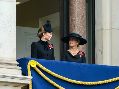 2YH8DX8 London, UK 10 November 2024. Catherine, Princess of Wales is joined by Sophie, Duchess of Wessex on the balcony of the Foreign, Commonwealth and Development Office, in Whitehall which overlooks the Cenotaph, as the nation honours those who have lost their lives in conflicts. Credit: MartinJPalmer/Alamy Live News