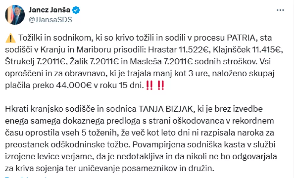 janez janša tvit sodniki